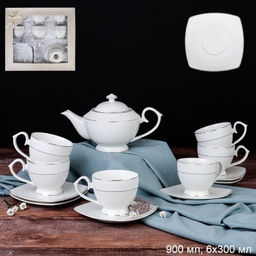 Чайный набор 13 предметов 260 мл 900 мл на ножке / GA2-13G /уп 4/ костяной фарфор - Галеонтрейд фото 2
