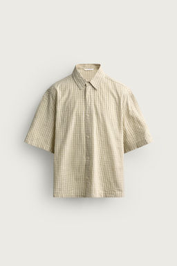 CAMISA BOXY FIT CUADROS / Blanco / Verde