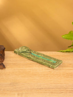 Подставка под благовония «Орнамент», 15.5×4×1 см, керамика, зелёная
