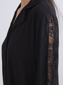 G?mlek Yaka Dantel Detayl? Kad?n Pijama Tak?m?