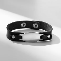 Браслет кожа Пластина, цвет серебряно-чёрный, 23 см