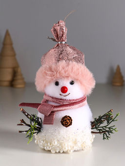 Фигурка Снеговичок в розовом колпаке, в бусинках, 14128 см