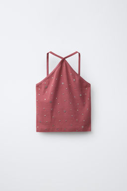 TOP CUELLO HALTER TACHAS / GRANATE