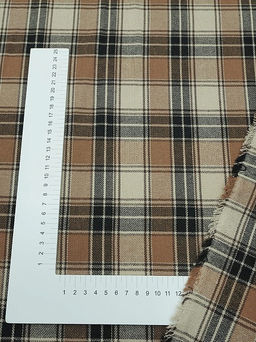 Фуле Клетка цв.карамельно-коричневый/бежевый/черный, ш.1.45м, хлопок-95%, п/э-5%, 150гр/м.кв - Купава фото 4