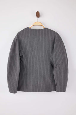 Gri Cizgili Kol Detayl? Fitted/Vucuda Oturan Astarl? Vatkal? Dokuma Blazer Ceket TWOSS26BC00025 - Trendyolmilla фото 7