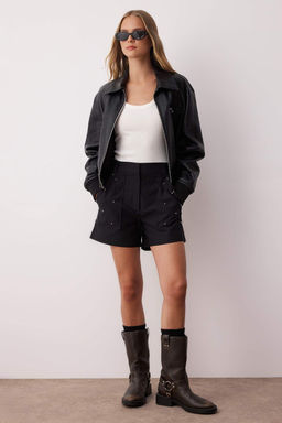 Siyah Gabardin Pamuklu Tas Detayl? City Boy Sort & Bermuda TWOAW26SR00014 - Trendyolmilla фото 3