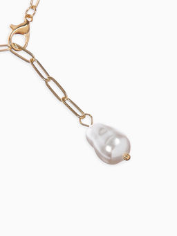 Цена за 2 шт. Цепь с бусиной "Жемчужина", вытянутое звено, цвет белый в золоте