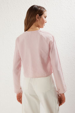 Trendyolmilla Pembe Modal Baglama Detayl? Uzun Kollu Dokuma Bluz TWOSS25BZ00167