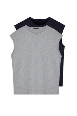 TRENDYOL MAN Basic Lacivert-Gri 2li Paket Oversize/Genis Kesim Pamuklu Kolsuz T-Shirt/Atlet TMNSS22AL0070 - Trendyolmilla фото 2