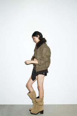 REMOVABLE COLLAR FAUX SUEDE JACKET - Zara фото 4