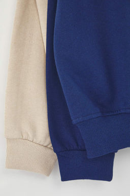Lacivert-Tas 2li Paket Oversize/Genis Kesim Ici Polar/S?cak Tutan Sweatshirt TMNAW24SW00001