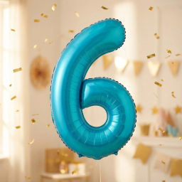 Шар фольгированный 32/81см "Цифра "6" (голубой)