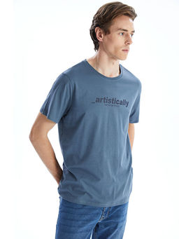 Bisiklet Yaka K?sa Kollu Bask?l? Penye Erkek Ti??rt