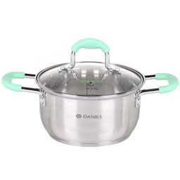 Кастрюля нерж. сталь, 1.7 л, крышка стекло, силикон. руч. мятные, Daniks, Гринери SD-23-160 451814