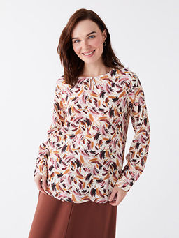 Bisiklet Yaka Desenli Uzun Kollu Kad?n Bluz