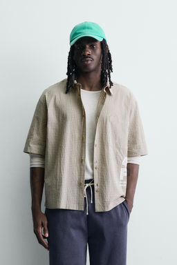 CAMISA CUADROS TEXTOS ESTAMPADOS / Tostado - Zara фото 2