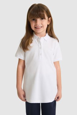 K_z _ocuk Polo Yaka Beyaz Basic Ti__rt