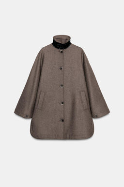 WOOL CAPE COAT WITH CONTRAST COLLAR - Zara фото 2