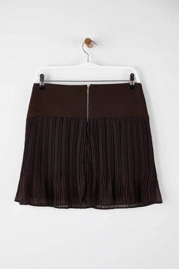 Kahverengi Astarl? Piliseli Dokuma Mini Sifon Etek TWOAW26ET00055