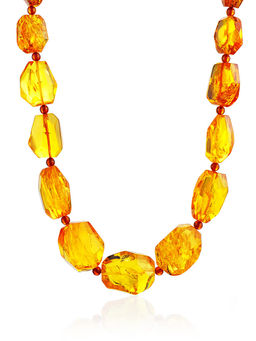 Роскошные объёмные бусы из натурального цельного янтаря Золотистые леденцы