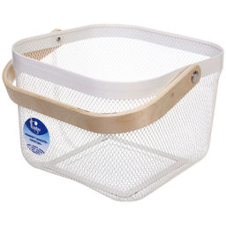 Корзина для хранения металлическая с деревянной ручкой "ФАРГО", цвет молочный, 24*24*18*см