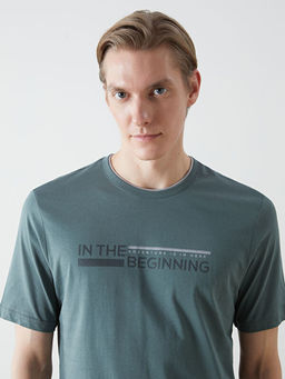 Bisiklet Yaka K?sa Kollu Bask?l? Penye Erkek Ti??rt