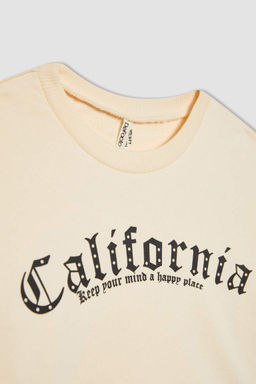 Укороченный свитшот с круглым вырезом с принтом для девочек, майка с ремешками, комплект из 2 предметов - Defacto фото 6