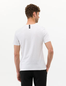 Beyaz Slim Fit Bask_l_ Bisiklet Yaka Ti__rt