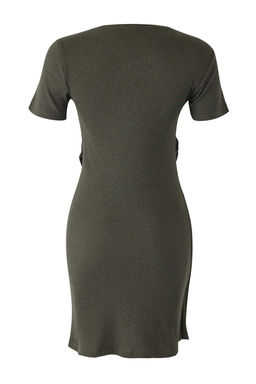 Haki Baglama Detayl? Bisiklet Yaka Triko Gorunumlu Mini Orme Elbise TWOSS22EL0751