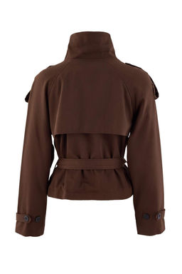 Wardrobe Essentials Kahverengi Regular Dik Yaka Kemerli Gabardin K_sa Tren_kot TWOSS26TR00004 - Trendyolmilla фото 7