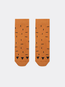 Цена за 5 пар! Высокие детские носки в коричневом цвете с плюшевым следом и рисунком - Mark formelle фото 3