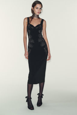 SHINY STRETCH MIDI DRESS