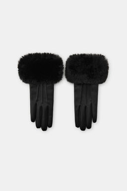 FAUX LEATHER AND FAUX FUR GLOVES