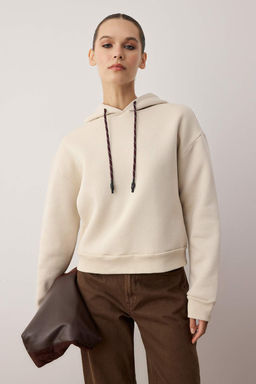 Tas Regular/Normal Kal?p Kordon Detayl? Kal?n Ici Polarl? Orme Sweatshirt TWOAW26SW00148