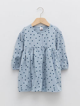 Bisiklet Yaka Uzun Kollu Bask?l? K?z Bebek Elbise