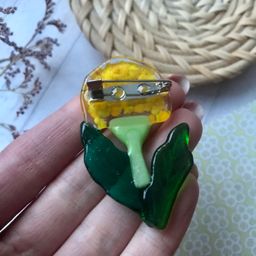 Брошь Желтый одуванчик - Стрекоза фото 2