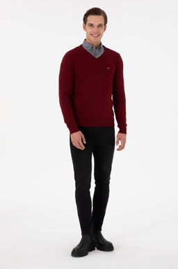 Erkek Slim Fit V Yaka Bordo Basic Kazak - U.s. polo assn фото 4