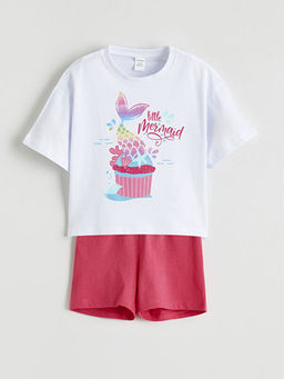 Bask?l? K?z ?ocuk ?ortlu Pijama Tak?m?