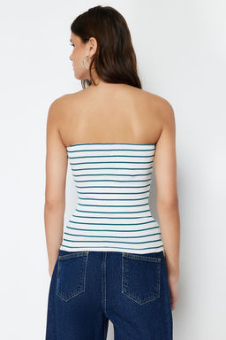 Yesil Cizgili Straplez Fitted/Vucuda Oturan Esnek Orme Bluz TWOSS24BZ00413 - Trendyolmilla фото 5