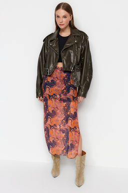 TRENDYOLMILLA Turuncu Desenli Maxi Boy Dantel Detayl? Tul Esnek Orme Etek TWOSS23ET00369  фото 3