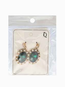 Серьги со стразами "Овал грань", цвет изумрудный в золоте