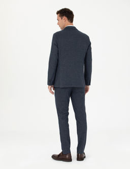 Lacivert Ekstra Slim Fit _izgili Tak_m Elbise