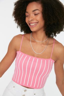 Pembe Super Crop Renk Bloklu Triko Ince Bluz TWOSS22BZ1542 - Trendyolmilla фото 3