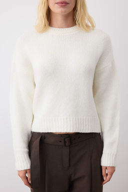 Ekru Genis Kal?p Yumusak Dokulu Basic Triko Kazak TWOAW23KZ00185 - Trendyolmilla фото 3