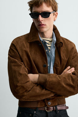 CROPPED FIT SUEDE LEATHER JACKET AARON LEVINE X ZARA фото 6