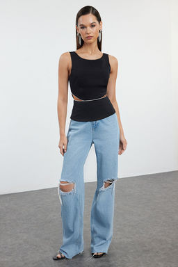 Siyah Cut Out Detayl? Dokuma Bluz TPRAW25BZ00002 - Trendyolmilla фото 2