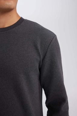 Жаккардовый свитшот стандартного кроя с круглым вырезом - Defacto фото 4