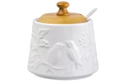 Сахарница Elan Gallery Птички на ветке 350 мл 9.7×9.7×10.5 см с деревянной крышкой