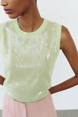 SLEEVELESS SEQUINNED KNIT TOP - Zara фото 3