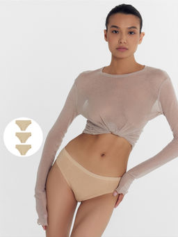 Трусы женские слипы мультипак (3 шт.) в бежевом цвете обжаренный миндаль 412246H-3